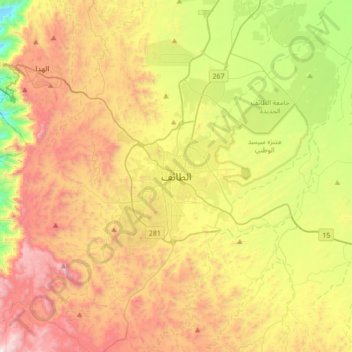 Mapa topográfico الطائف, altitud, relieve