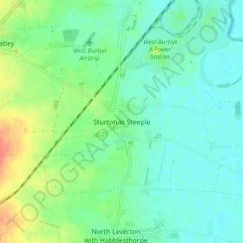 Mapa topográfico Sturton le Steeple, altitud, relieve