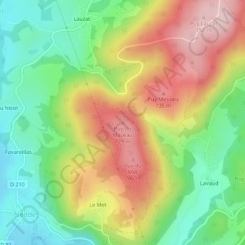Mapa topográfico Puy du Mazeau, altitud, relieve