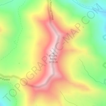 Mapa topográfico Mount Baldy, altitud, relieve