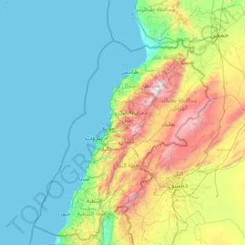 Mapa topográfico Caza of Kesrouane, altitud, relieve