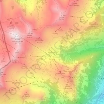 Mapa topográfico Les Crosets, altitud, relieve