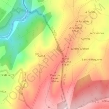 Mapa topográfico Marco de Curra, altitud, relieve