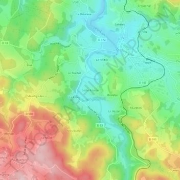 Mapa topográfico Coste Rousse, altitud, relieve