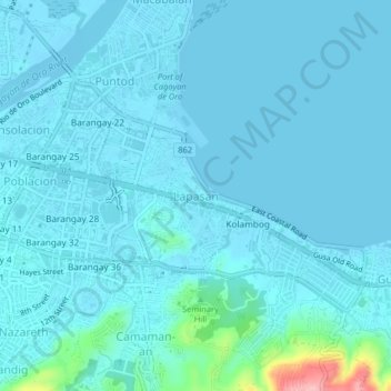 Mapa topográfico Lapasan, altitud, relieve