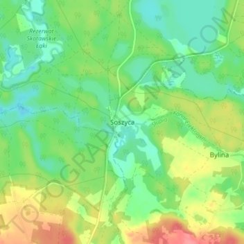 Mapa topográfico Soszyca, altitud, relieve