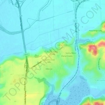 Mapa topográfico Pajaro Valley Views, altitud, relieve