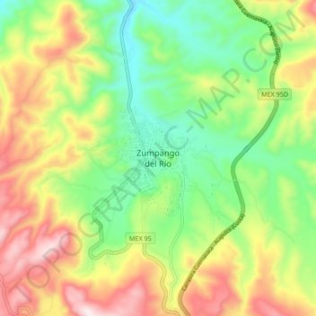 Mapa topográfico Zumpango del Río, altitud, relieve