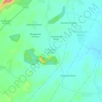 Mapa topográfico Patiyala Ki Dhani, altitud, relieve