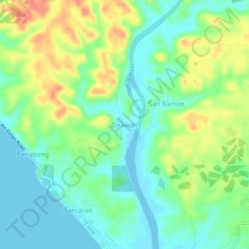 Mapa topográfico Girawan, altitud, relieve