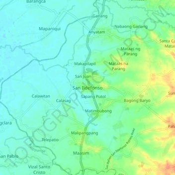 Mapa topográfico San Ildefonso, altitud, relieve