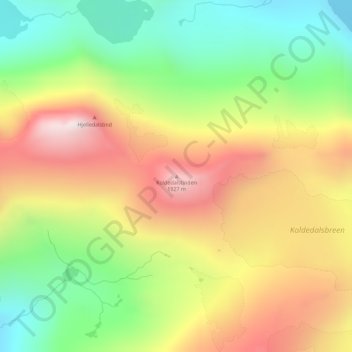 Mapa topográfico Koldedalstinden, altitud, relieve