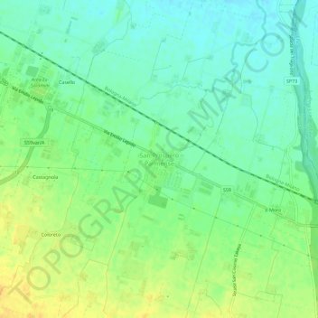 Mapa topográfico San Prospero Parmense, altitud, relieve