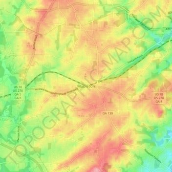 Mapa topográfico Mableton, altitud, relieve