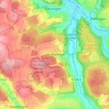 Mapa topográfico Lehenweiler, altitud, relieve