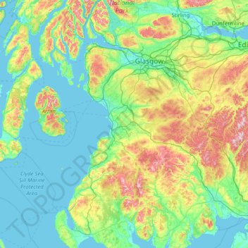 Mapa topográfico Ayrshire, altitud, relieve