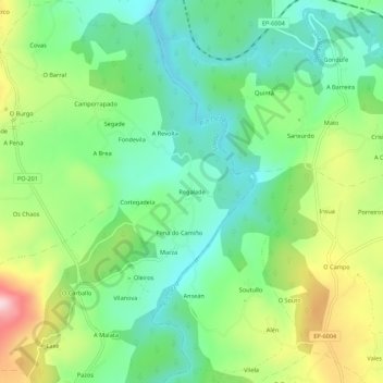 Mapa topográfico Regalade, altitud, relieve