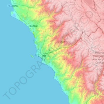 Mapa topográfico Province of Lima, altitud, relieve
