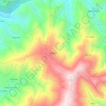 Mapa topográfico Aveleira, altitud, relieve