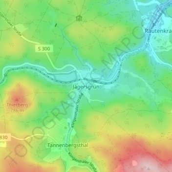 Mapa topográfico Jägersgrün, altitud, relieve