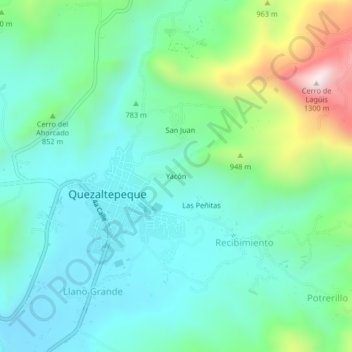 Mapa topográfico Yacón, altitud, relieve