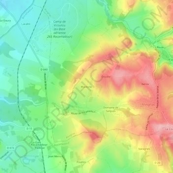 Mapa topográfico Mazeyrac, altitud, relieve