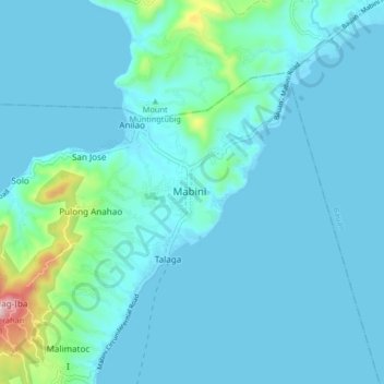Mapa topográfico Mabini, altitud, relieve