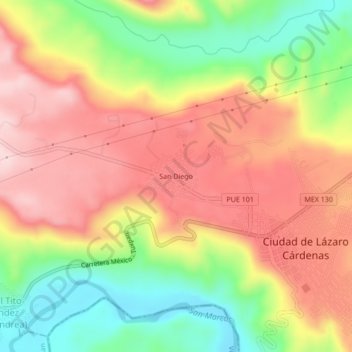 Mapa topográfico San Diego, altitud, relieve