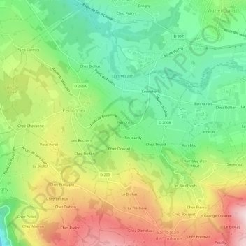 Mapa topográfico Nancru, altitud, relieve