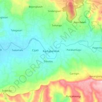 Mapa topográfico Kadupandak, altitud, relieve
