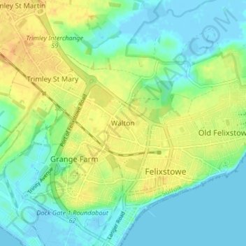 Mapa topográfico Walton, altitud, relieve
