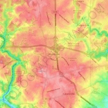 Mapa topográfico Woodlawn, altitud, relieve