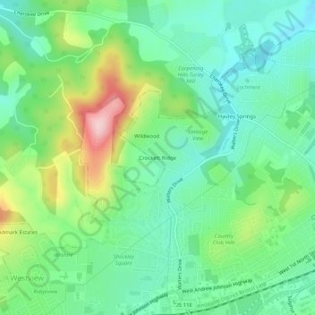 Mapa topográfico Crockett Ridge, altitud, relieve