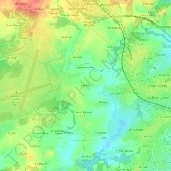 Mapa topográfico Kerhoat, altitud, relieve