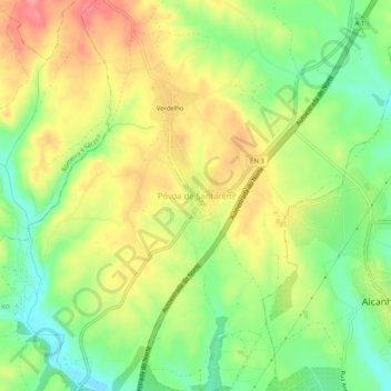 Mapa topográfico Póvoa de Santarém, altitud, relieve