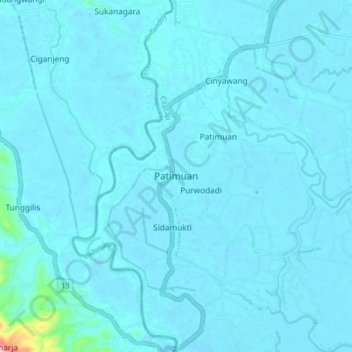 Mapa topográfico Patimuan, altitud, relieve
