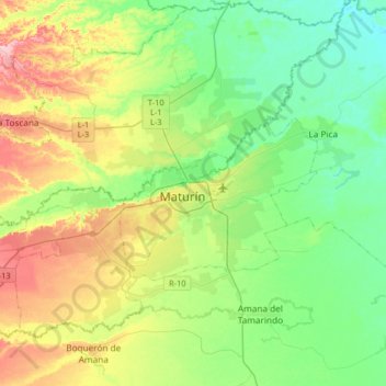 Mapa topográfico Maturín, altitud, relieve