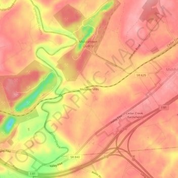 Mapa topográfico Meadow Mills, altitud, relieve