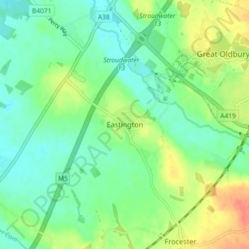 Mapa topográfico Eastington, altitud, relieve