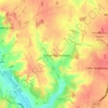 Mapa topográfico Great Maplestead, altitud, relieve