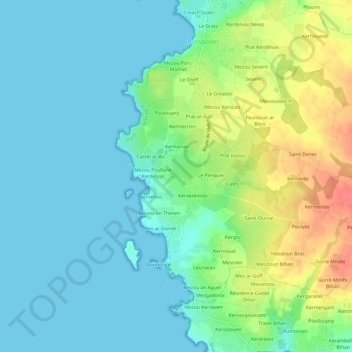 Mapa topográfico Mezou Milin Avel, altitud, relieve
