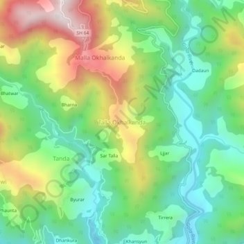 Mapa topográfico Talla Okhalkanda, altitud, relieve
