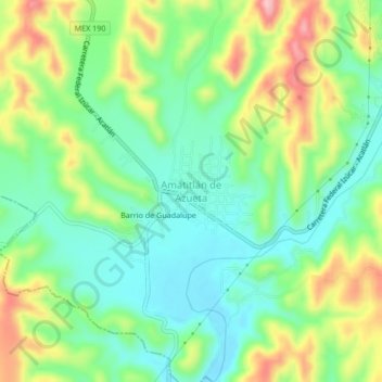 Mapa topográfico Amatitlán de Azueta, altitud, relieve
