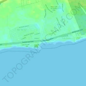 Mapa topográfico Playa Juan Dolio, altitud, relieve