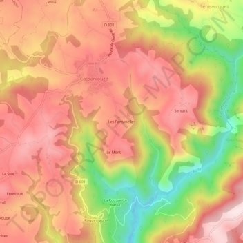 Mapa topográfico Les Fontanelles, altitud, relieve