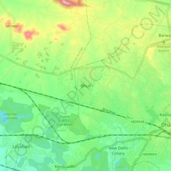 Mapa topográfico Bhuli, altitud, relieve