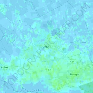 Mapa topográfico Utgast, altitud, relieve