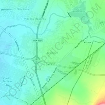 Mapa topográfico Tepojaco, altitud, relieve