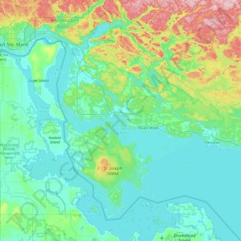 Mapa topográfico Dawson Island, altitud, relieve