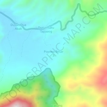 Mapa topográfico Poyowa Besar Ii, altitud, relieve